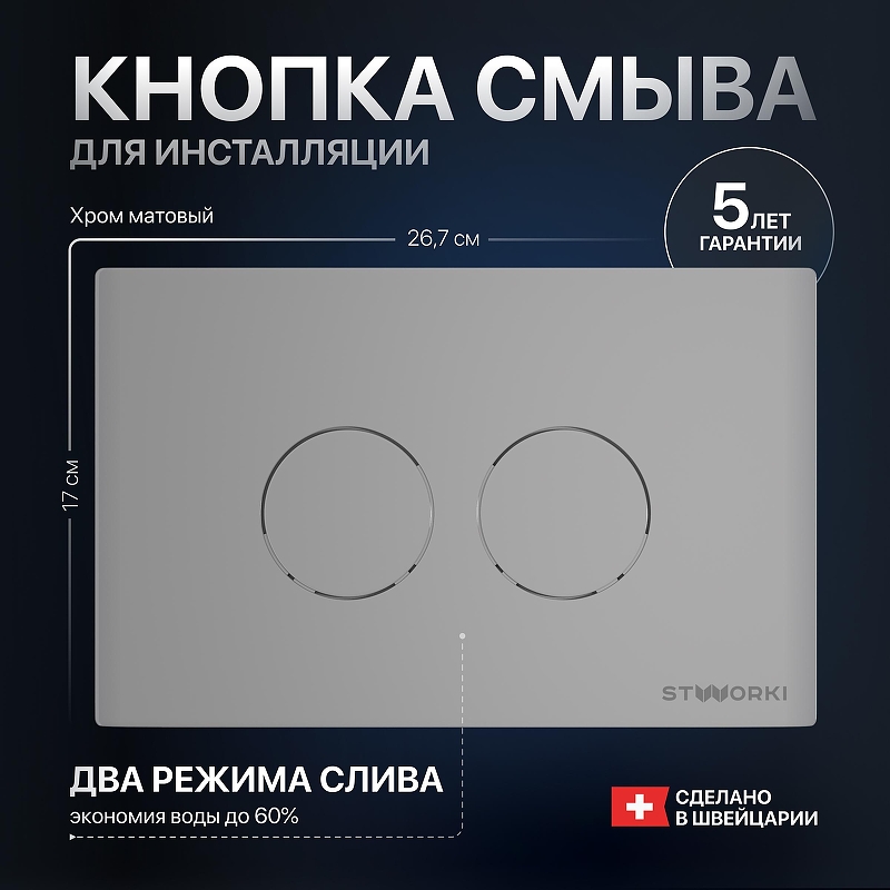 Клавиша смыва STWORKI Хельсинки 500473 цвет Хром матовый