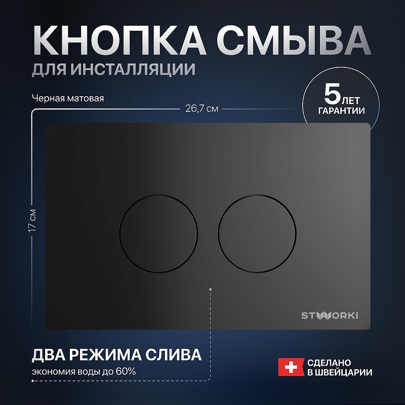 Клавиша смыва STWORKI Хельсинки 500471 цвет Черный матовый